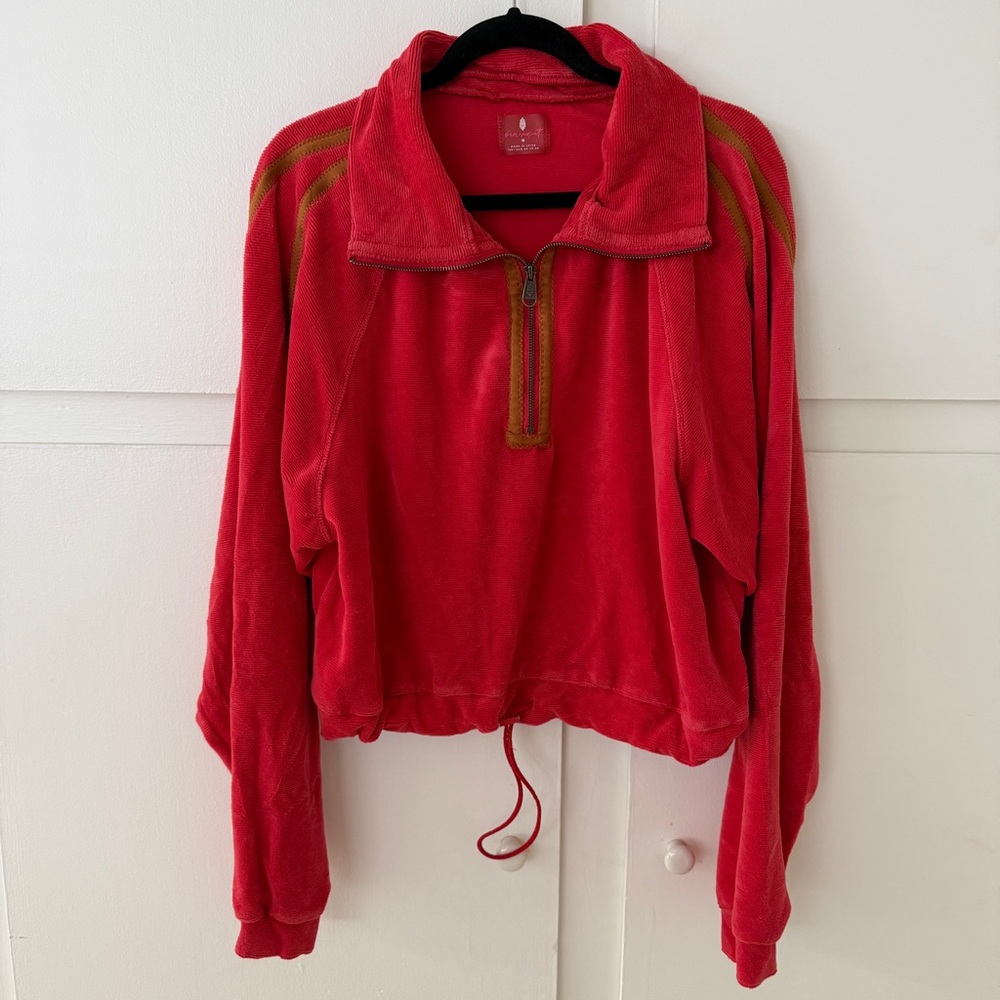Free People Movement  Red Friday Valour Pullover with Stripes and cinch waste